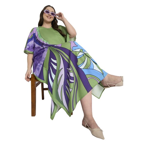 Gypsie Blu Women Leaf Printed Plus Size Kaftan Dress Evening Maxi for Party Wear - Picture 8 of 8